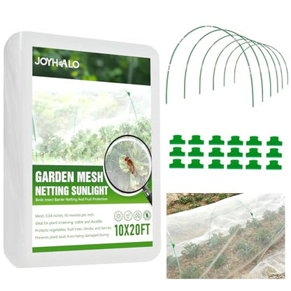 36 Pack Garden Hoops with 10x20 Ft Netting for Raised Beds, 18 Clips - color: Green