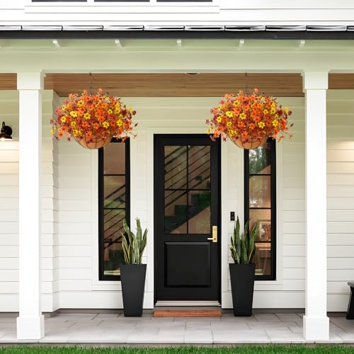 INQCMY Artificial Flowers for Outdoors Fall Hanging Baskets UV Resistant - color: K Orange Brown Yellow