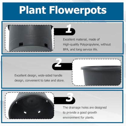 Planter Nursery Pots 5 Gallon Pots for Plants 10Pack - color: Black, size: Round-13inch-10pcs