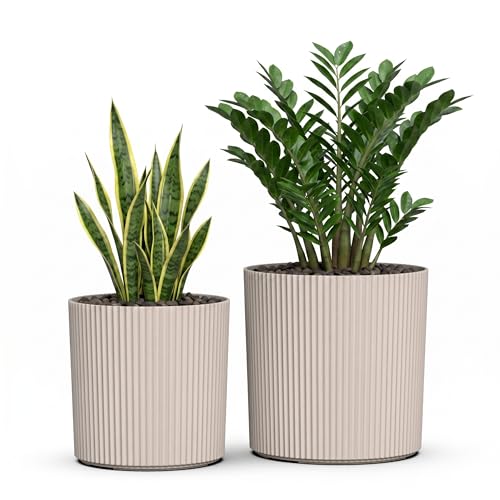 Mayne Haven 12in & 14in Round Fluted Modern Planter Set, Chai, 2-Pack - color: Chai, size: 12in and 14in