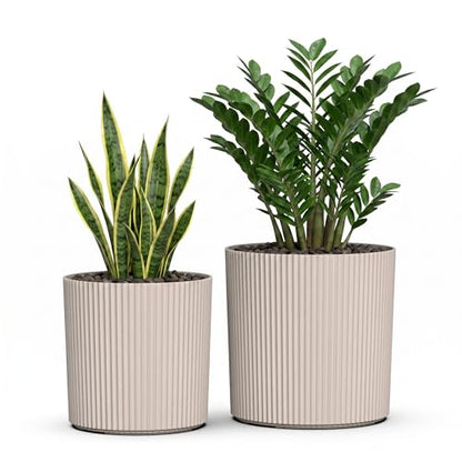 Mayne Haven 12in & 14in Round Fluted Modern Planter Set, Chai, 2-Pack - color: Chai, size: 12in and 14in