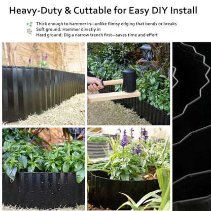 Anleolife Galvanized Steel Landscape Edging Roll, 60FT x 4" Black - color: Black, size: 4 inch× 60 ft