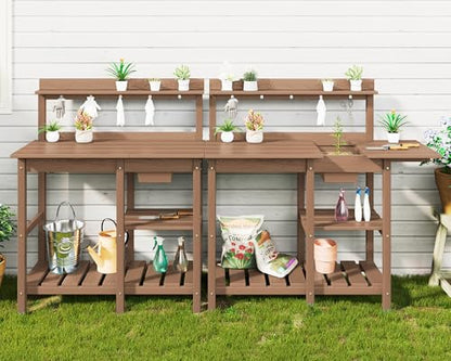 SERWALL Outdoor Potting Bench with Removable Sink,Gardening Table,Brown - color: Brown, size: Classic