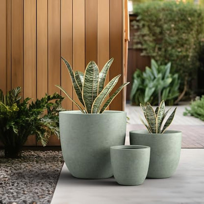 Kante Set of 3 Mint Green Concrete Bowl Planters 18" 14" 10" Dia - color: Mint Green, size: 18"d + 14"d + 10"d