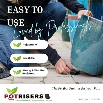 POTRISERS 16 Pack Standard 1" Wide x 1/2" Tall | Invisible Pot Feet & Plant Risers | Drainage & Airflow for Planters, Pots, Garden Decor | Patios, Decks, Gardens