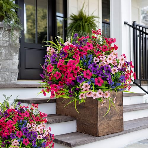 AXYLEX Artificial Flowers for Outdoors, 16 Bundles Fake Plants (Multi 16) - color: 16 Pcs - Pink+purple+red Pink+lavender