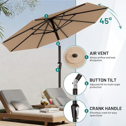 AreShark 9FT Outdoor Patio Umbrella with Tilt and Crank, Beige - color: Beige, size: 9ft