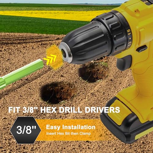TCBWFY Garden Auger Drill Bit for Planting 3.5"" x16 and 1.6"" x16.5 Auger Drill Bit Plant Flower Bulb Auger Spiral Hole Drill Earth Post Umbrella Bulb Planter Auger for 3/8"" Hex Drive Drill, Green - size: 1.6"x16.5"+3.5"x16"-Green