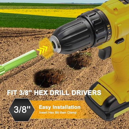 TCBWFY Garden Auger Drill Bit for Planting 3.5"" x16 and 1.6"" x16.5 Auger Drill Bit Plant Flower Bulb Auger Spiral Hole Drill Earth Post Umbrella Bulb Planter Auger for 3/8"" Hex Drive Drill, Green - size: 1.6"x16.5"+3.5"x16"-Green
