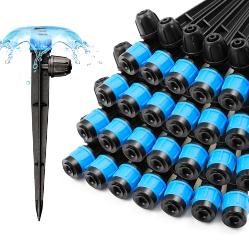 Gardrip 25 Pieces Drip Emitters Fan Shape with Stake for 1/4" Irrigation Tubing: Adjustable 360 Degree Water Flow Irrigation Universal Vortex Sprayer On 5" Stake Drip Pipe Sprinklers Fittings - color: Blue 360 Degree Vortex Emitter-25 Pcs