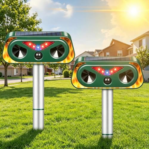 2026 New Sonic Fortress Pro Deer Repellent Devices,2Pcs Solar Ultrasonic Animal Repeller Outdoor Waterproof Motion Sensor Deterrent Yard Garden Repellent for Animals Cat,Squirrel,Racoon,Rabbit,Skunk
