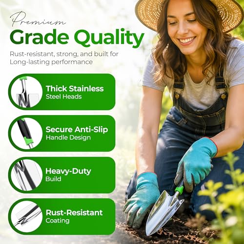 Garden Tools Set 8 PCS Heavy Duty Stainless Steel Gardening Tools for Women - style: Plastic - Pack of 8