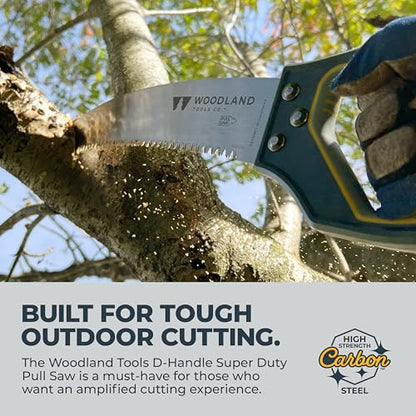 Woodland Tools Super Duty D-Handle Pruning Saw – Curved Tree Saw with Hardened Steel Blade, Aggressive Teeth, Non Slip Grip – Manual Tool for Limb Cutting, Branch Removal, and Yard Work - style: Super Duty D-Handle Saw