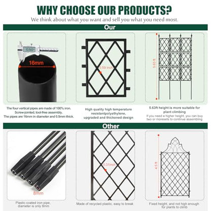 WellSign Garden Trellis for Climbing Plants Outdoor 63 Inch Iron Pipe - color: Black