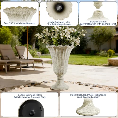 24" Tall Urn Planters for Outdoor Plants, Urns and Pedestal, Beige - color: Yellowish Beige-sandblasting
