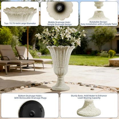 24" Tall Urn Planters for Outdoor Plants, Urns and Pedestal, Beige - color: Yellowish Beige-sandblasting