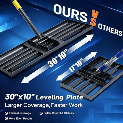 Professional Lawn Leveling Rake 30x10in - Heavy Duty Leveling Tool with 80" Adjustable Stainless Steel Handle | Golf Field Sand Spreader, Football Pitch Grass Leveler | Rustproof Turf Grading Rake - size: 30x10", 80"