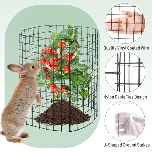 Zubebe 24 Sets Wire Plant Protector from Animals 14" H x 12.8" D Metal Mesh Plant Cage Sturdy Garden Bunny Barricades Chicken Wire Cloche for Vegetables with Ground Stakes and Nylon Ties