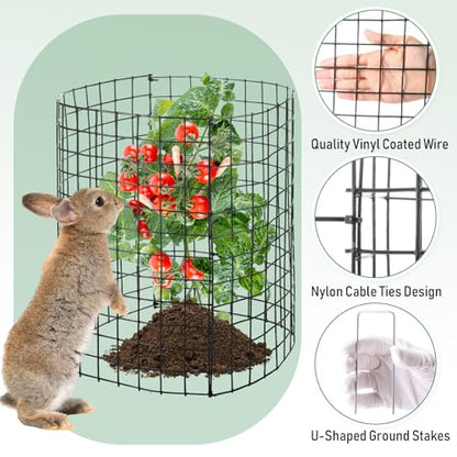 Zubebe 24 Sets Wire Plant Protector from Animals 14" H x 12.8" D Metal Mesh Plant Cage Sturdy Garden Bunny Barricades Chicken Wire Cloche for Vegetables with Ground Stakes and Nylon Ties