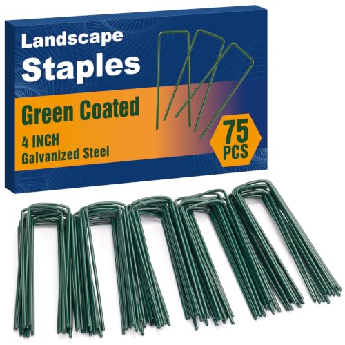 Whonline 75 Pack Green Landscape Staples, 4 Inch Garden Stakes Galvanized - color: 4 Inch/Green-75 Pcs
