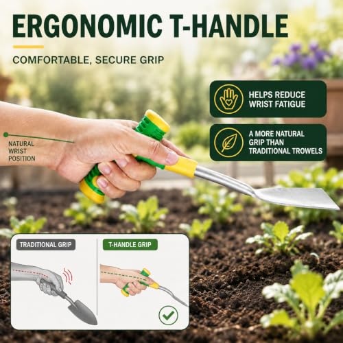 Wrist-Friendly T-Handle Garden Digging Spade Trowel Shovel Weeder Tool 1''