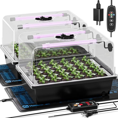 Hon&Guan 2-Pack 30-Cell Seed Starting Kits with Heat Mats and LED Lights - size: 2 Pack