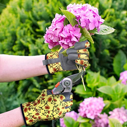 Bamllum Gardening Gloves for Women, Leather Garden Gloves - color: Grey+yellow