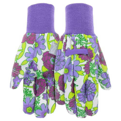 MUD Jersey & Chore Women's Garden Glove, Breathable, Elastic, Reinforced Fingertips, Purple Floral, M/L - size: Medium-Large