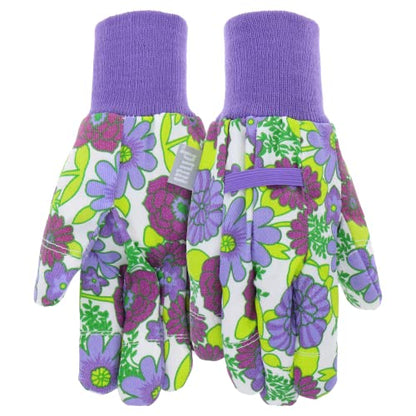 MUD Jersey & Chore Women's Garden Glove, Breathable, Elastic, Reinforced Fingertips, Purple Floral, M/L - size: Medium-Large