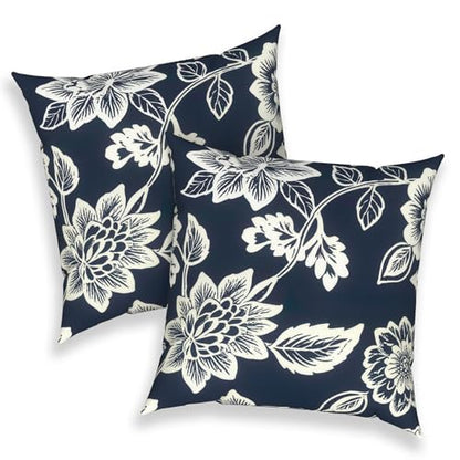 Outdoor 16x16 Inch Throw Pillow Covers Set of 2, Covers ONLY, All Weather Square Pillow Cases, Patio Cushion Pillow of Home Furniture Use, Elegant Vines Navy - color: Elegant Vines Navy, size: 16" x 16" (Pack of 2)