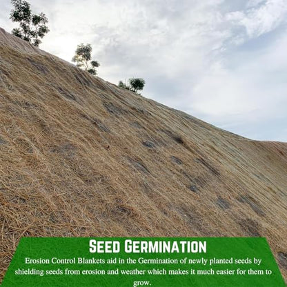Farm Plastic Supply - 100% Biodegradable Erosion Control Blanket - Straw/Coconut Straw Garden and Landscape Cover, Straw Blanket, Erosion Control (6' x 112.5') - size: 6' x 112.5'