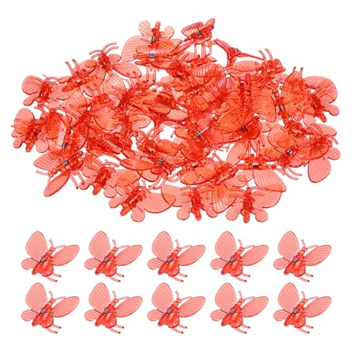 M METERXITY 100-Pack Orchid Clips, Plastic Garden Plant Clips, Dragonfly Orchid Clips, Garden Plant Support Clip for Supporting Stems/Vines Grow Upright [Red] - color: Red