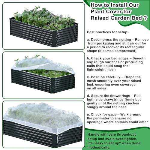 1 Pack Garden Netting for Raised Beds, Fine Mesh Bird Netting Barrier Screen with Zipper Drawstring Garden Bed Plant Cover for Protect Vegetable Fruits Crop from Animals Pest Insect, 8.2×4.3×2Ft - size: 8.2×4.3×2Ft-1 pcs