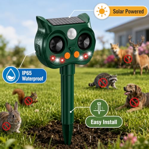 2Pack Solar Animal Repeller Outdoor, Sonic Fortress Pro Deer Repellent