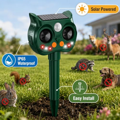 2Pack Solar Animal Repeller Outdoor, Sonic Fortress Pro Deer Repellent