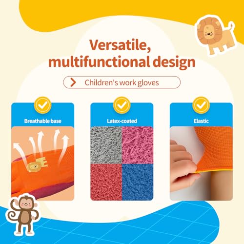 MIG4U Kids Gardening Gloves 3 Pairs, Rubber Coated Yard Work Gloves Waterproof Durable for Boys and Girls - color: Clashing Colors, size: X-Small