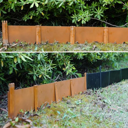 20PCS Brown 10in Hollow-Carved Metal Landscape Edging Stakes,Galvanized Steel Stakes for Corrugated Garden Landscape Edging/Terrace Board/Grass Barrier/Bender Board/Garden Liner/Tent pegs/Dog Stakes - color: Brown-20PCS