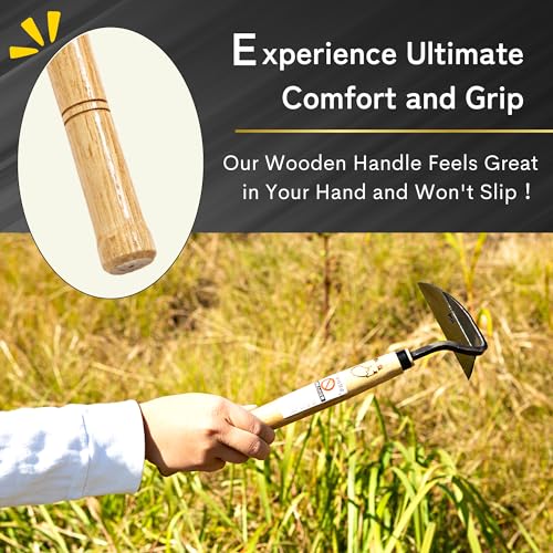 Premium Japanese Weeding Sickle Hand Hoe for Gardening - Ideal for Planting, Plowing, Digging & More - Durable, Ergonomic Design, and Sharp Blade for Effortless Work - size: NEJIRI GAMA with long shaft