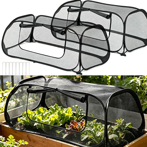 QwayHome 2Pack Garden Covers for Raised Beds, Pop Up Mesh Plant Protect Covers, Black 45% Sunblock Plant Shade Tent, Vegetable Seedling Crop Cage for Against Animals, With 8 Stakes L*W*H - 45*22*16in - color: Black