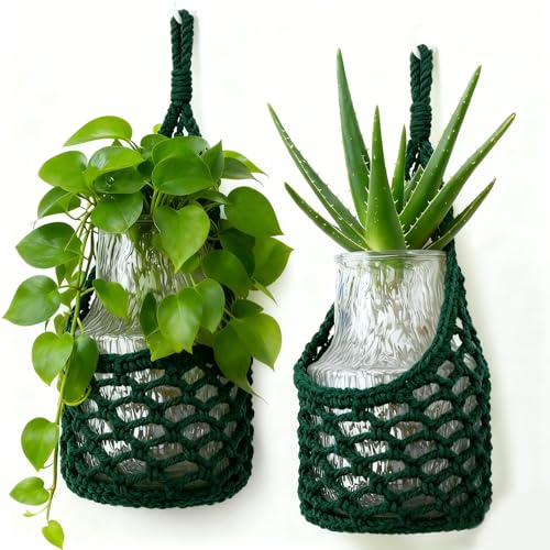 Macrame Wall Plant Hanger, Hanging Planter Basket Holder, Wall Planters for Indoor Plants, for Up to 6 Inch Pot (Green, 6-Inch) - color: Green, size: Large – Fits Pot Bottom ≤6"