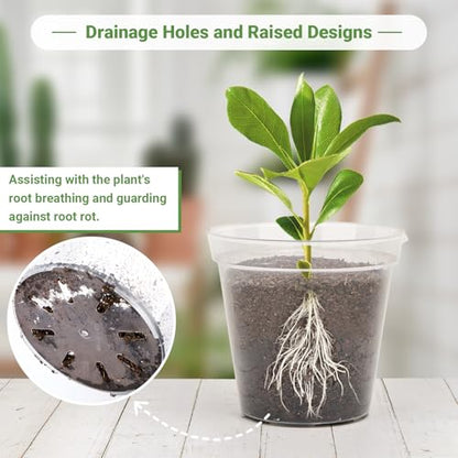 GREANER Clear Plastic Plant Pots, Orchid Pots with Holes and 20 Pcs Plant Labels, 5/6/7/8/9/10 Inch(Pack of 15) - color: 15pcs/Clear, size: 5/6/7/8/9/10inch