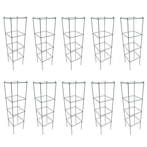 Green Square Folding Tomato Cage Plant Support Stake Tower 12 inch by 46 inch, Pack of 10 Sets - size: 12*46inch Sq-PVC Green-10Pack