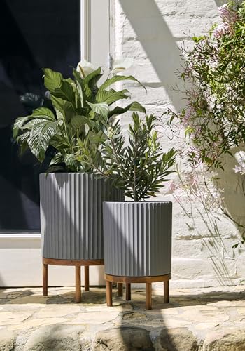 Veradek Demi Series Raised Duo Planters - Set of 2 Planters with Stands - color: Gray/Brown, size: Bundle - 2 Pack