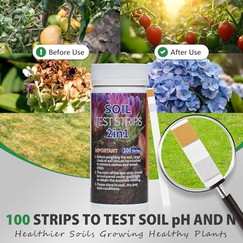 Upgrade pH and Nitrogen Soil pH Tester, 100 Test Strips