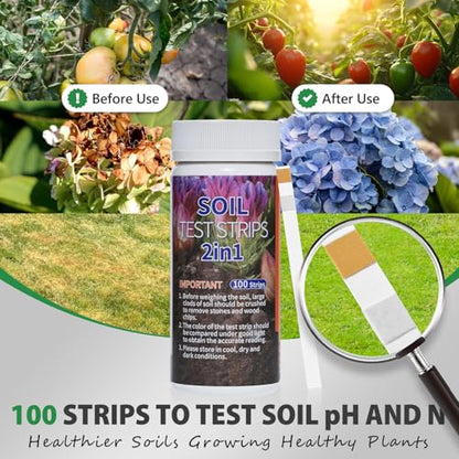 Upgrade pH and Nitrogen Soil pH Tester, 100 Test Strips