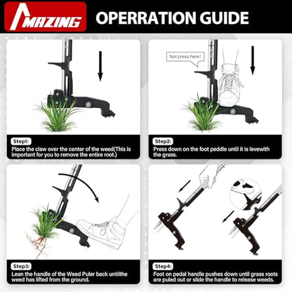 MAZING 4-Claw 39" Weed Puller Tool, Length Adjustable Detachable Weed Remover, Stainless Steel Claws Weed Picker and Grabber, Stand Up Weed Root Pulling Tool for Lawn, Yard, Garden, Patio - size: 39" 4-Claw