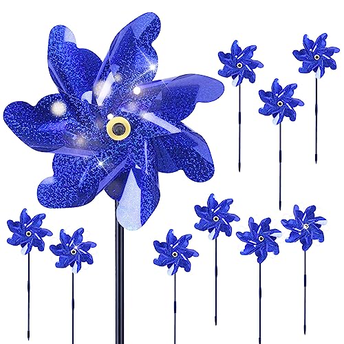 BATTIFE Preassembled Reflective Pinwheels for Yard & Garden, Blue, 10 Pack - color: Blue, size: 10 Pack