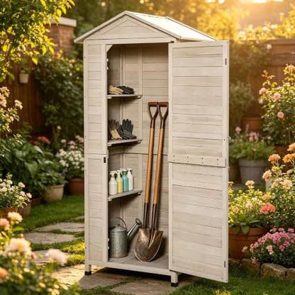 Patio Storage Outdoor Cabinet - color: Light Grey - 35.50 X 24.80 X 78.80 Inch