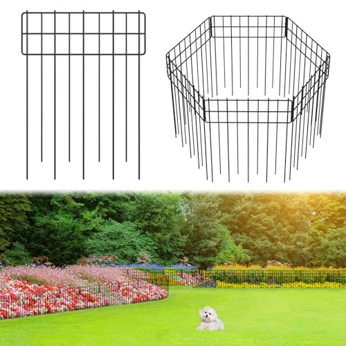 Garden Fence 6.2 FT x 17" H, Decorative Metal Border for Flower Beds - size: 6 Square Panels-6.2ft(L)x12.32"(W)
