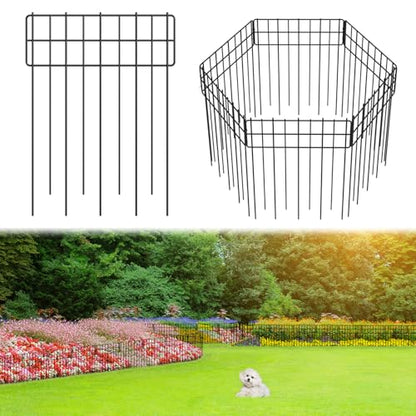Garden Fence 6.2 FT x 17" H, Decorative Metal Border for Flower Beds - size: 6 Square Panels-6.2 ft (L) x 12.32 in (W)